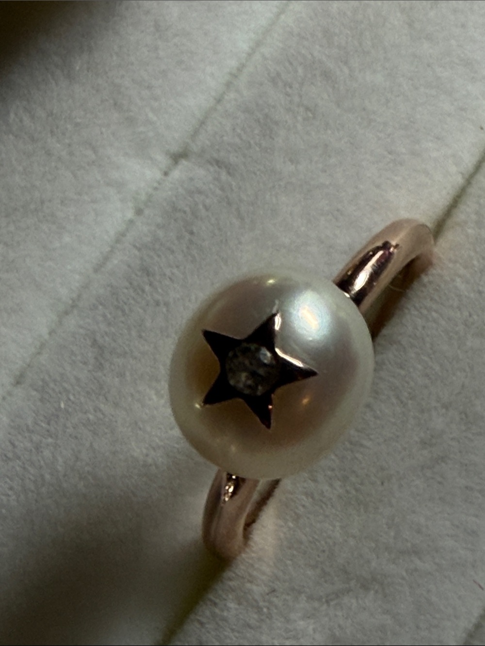 Gold Tone Pearl 925 Ring with Star Accent and Clear Crystal